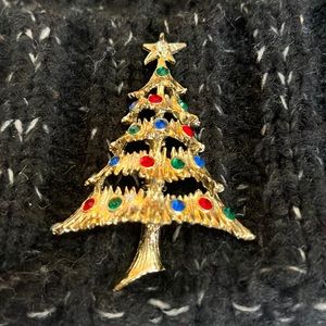 Vintage Macys Holiday Lane Gold Tone Brooch Christmas Tree